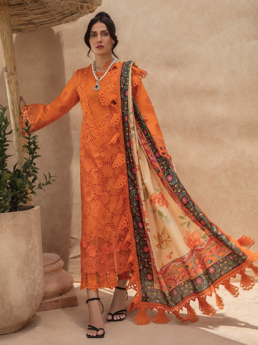 Rang Rasiya Premium Embroidered Lawn Unstitched 3Pc Suit D-02 MADEIRA