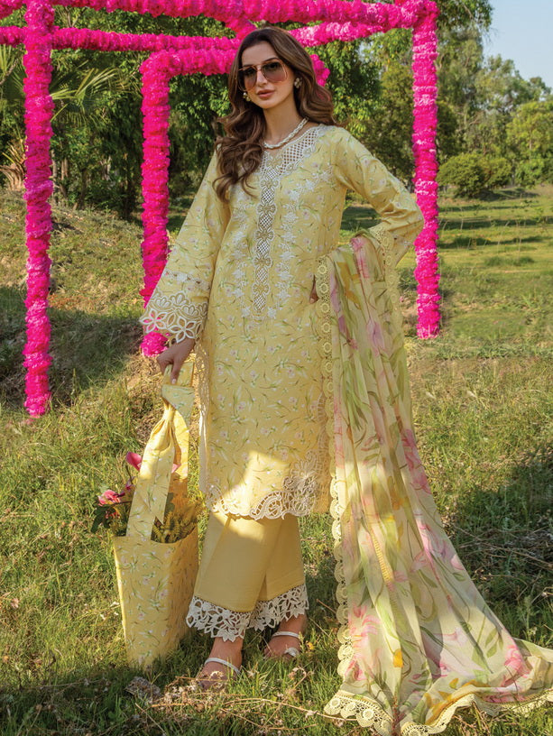 Rang Rasiya Carnation Embroidered Lawn Unstitched 3Pc Suit D-02 Raya