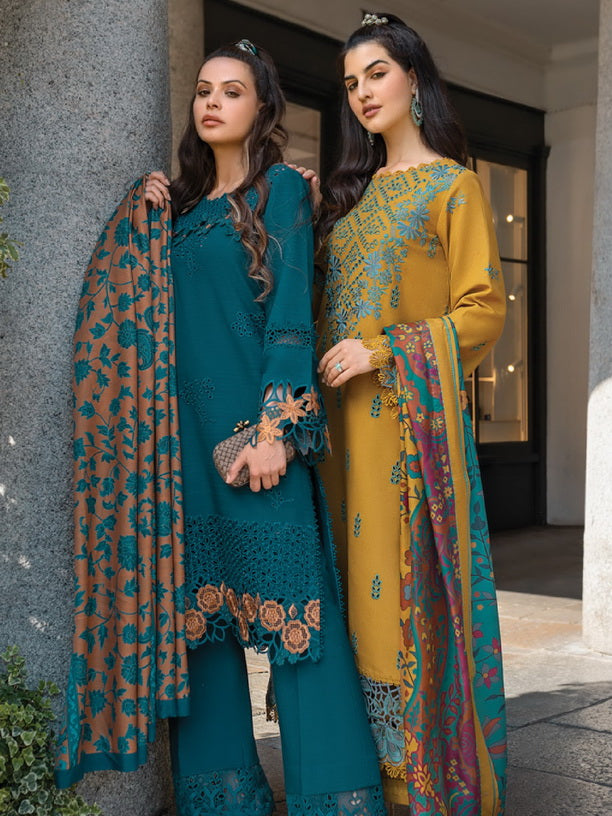 Rang Rasiya Carnation Embroidered Karandi Unstitched 3Pc Suit D-02 Evelyn