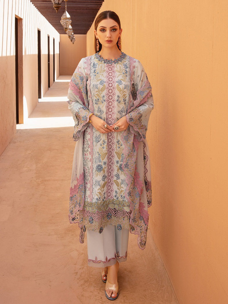 Rang Rasiya Premium Embroidered Lawn Unstitched 3Pc Suit D-02 PARISA