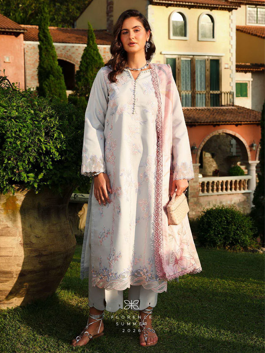 Rang Rasiya Florence Embroidered Lawn Unstitched 3Pc Suit D-02 ALIZEH