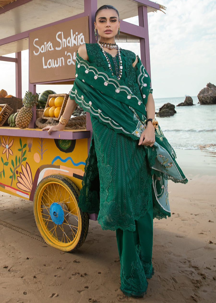 Saira Shakira Embroidered Lawn Unstitched 3Pc Suit D-02A Ulysses - Seaweed