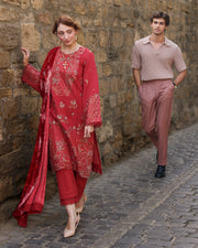 Rang Rasiya Carnation Embroidered Karandi Unstitched 3Pc Suit D-02 Cold Brew