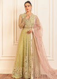 Hemline by Mushq Embroidered Net Unstitched 3Pc Suit D-02 Wasabi