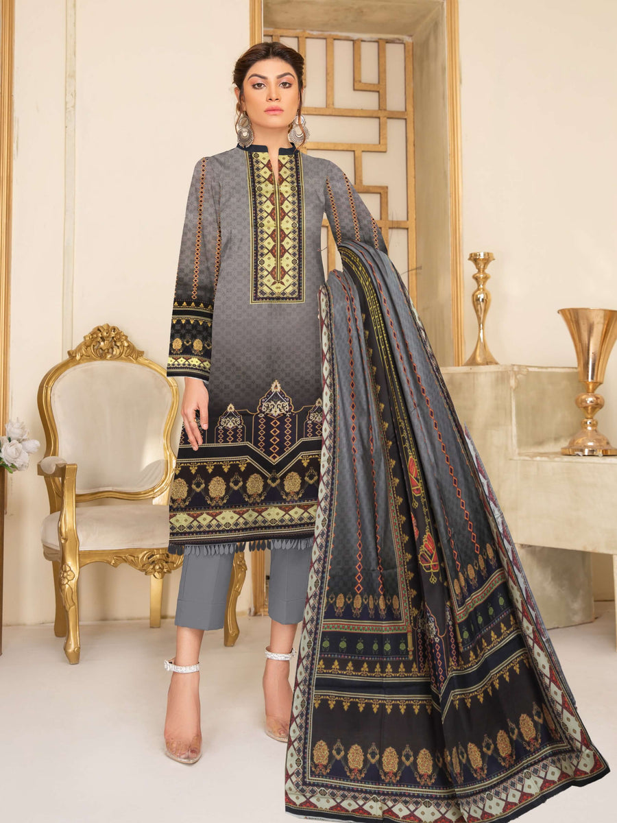Rashk e Qamar Digital Printed Linen Unstitched 3Pc Suit D-02