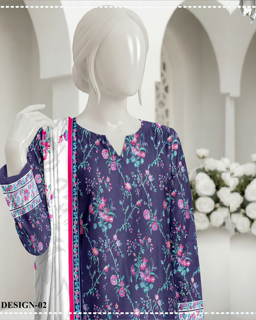 Ittehad Essential Vol-03 Unstitched Printed Lawn 3Pc Suit D-02