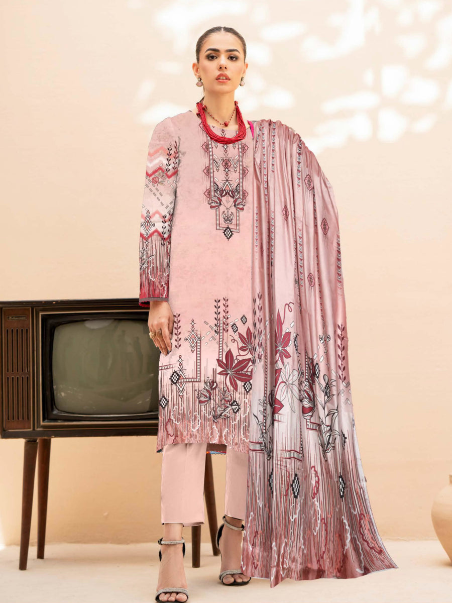 Rashk e Qamar Digital Printed Unique Linen Unstitched 3Pc Suit D-02