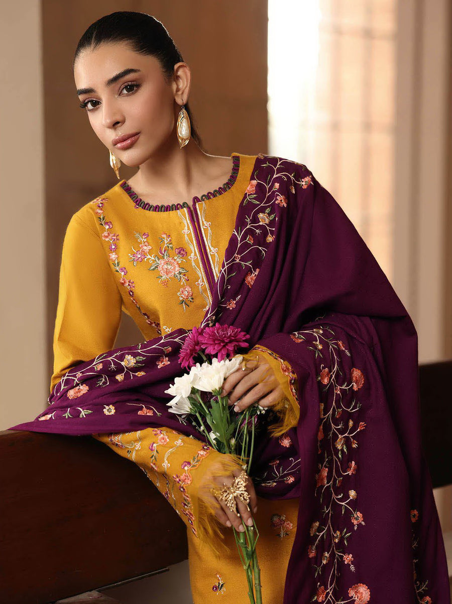 RajBari Premium Embroidered Peach Unstitched 3Pc Suit D-03