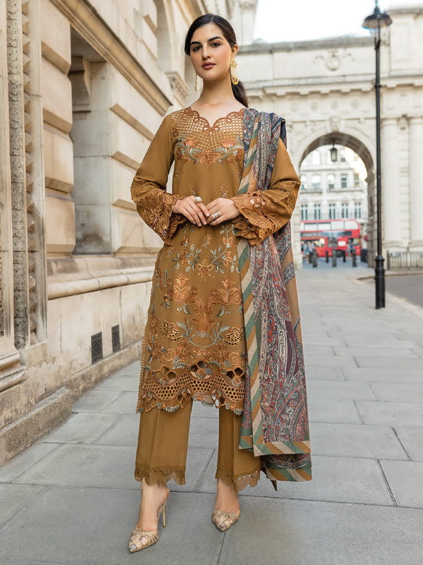 Rang Rasiya Carnation Embroidered Linen Unstitched 3Pc Suit D-03 Autumn