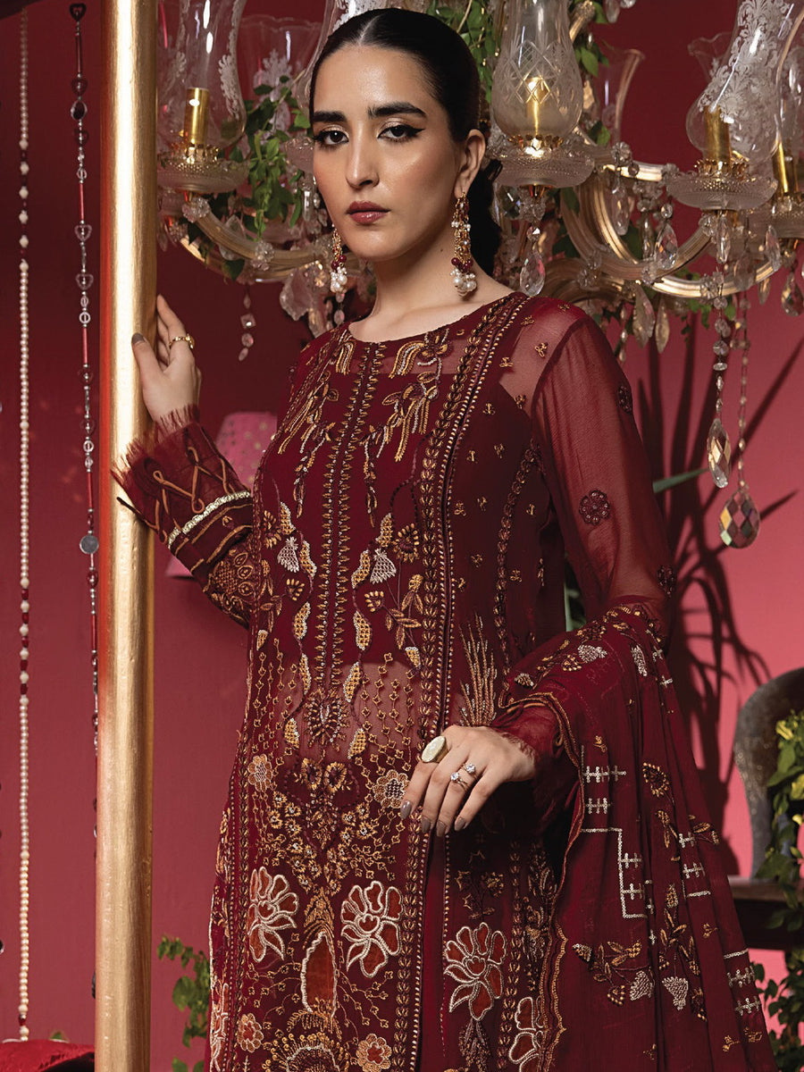 Heer by Humdum Embroidered Chiffon Unstitched 3PC Suit HR-03