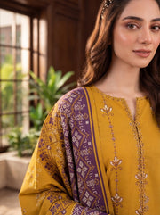 Pashm by Fiza Noor Premium Printed Leather Linen Unstitched 3Pc Suit D-03