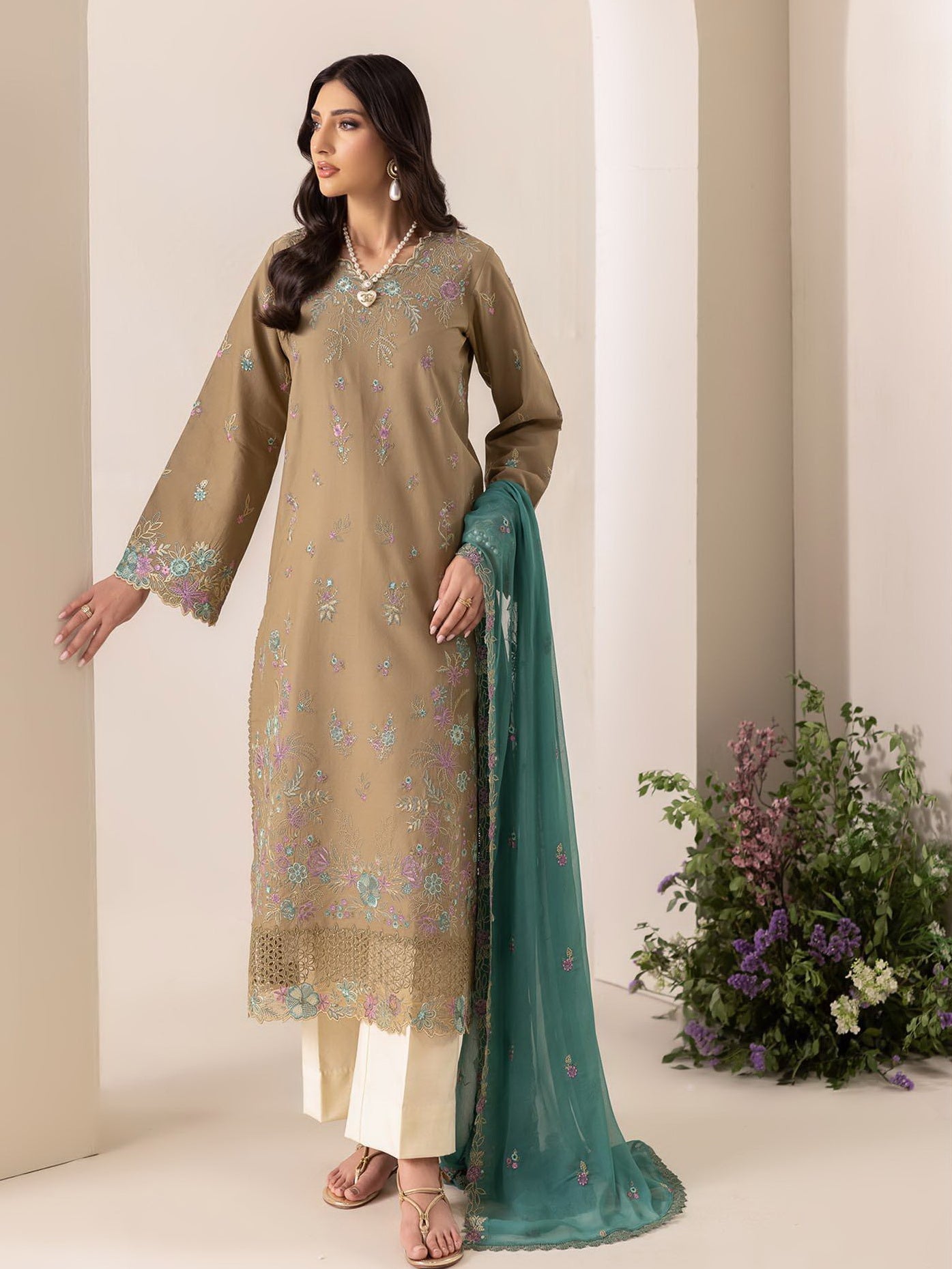 RajBari Premium Embroidered Lawn Unstitched 3Pc Suit D-03