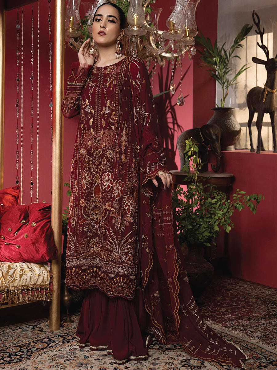 Heer by Humdum Embroidered Chiffon Unstitched 3PC Suit HR-03