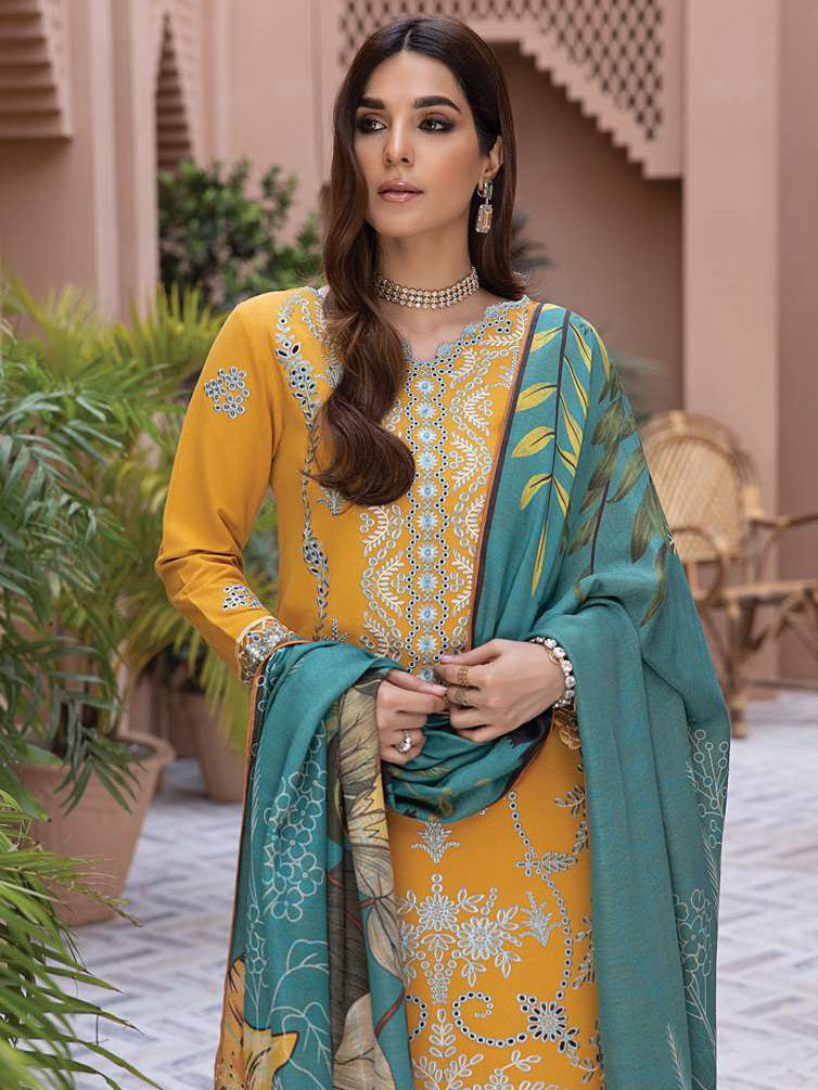 Rang Rasiya Carnation Embroidered Karandi 3Pc Suit D-03 HAZEL