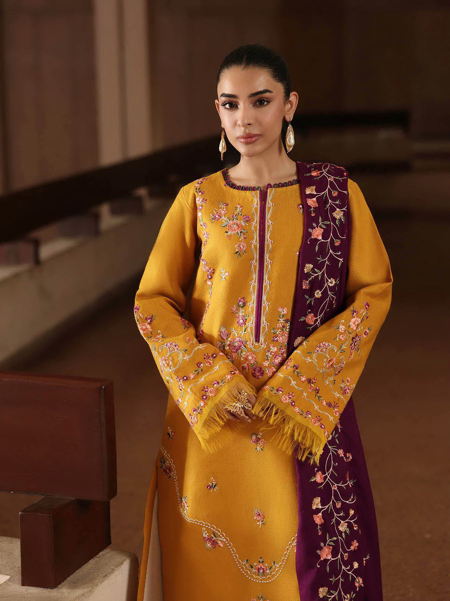 RajBari Premium Embroidered Peach Unstitched 3Pc Suit D-03