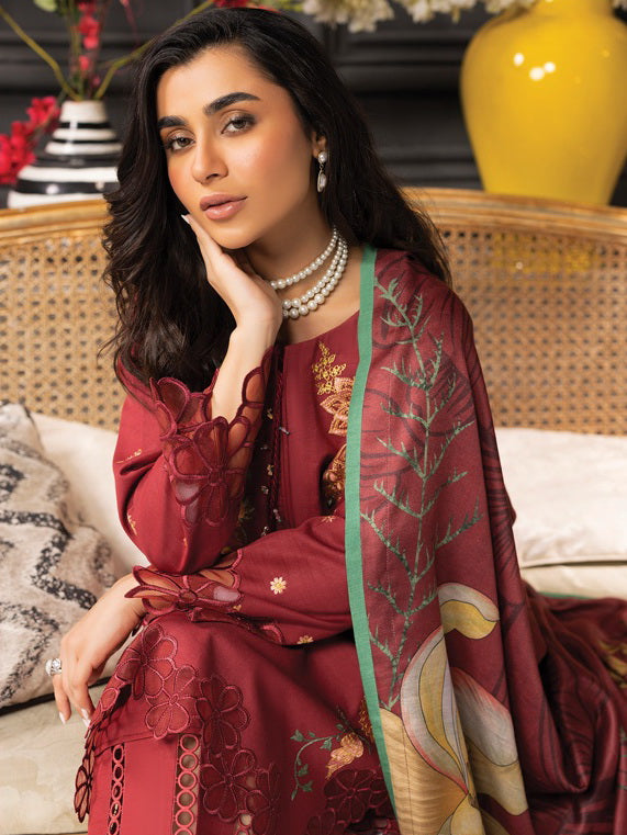 Rang Rasiya Carnation Embroidered Khaddar Unstitched 3Pc Suit D-03