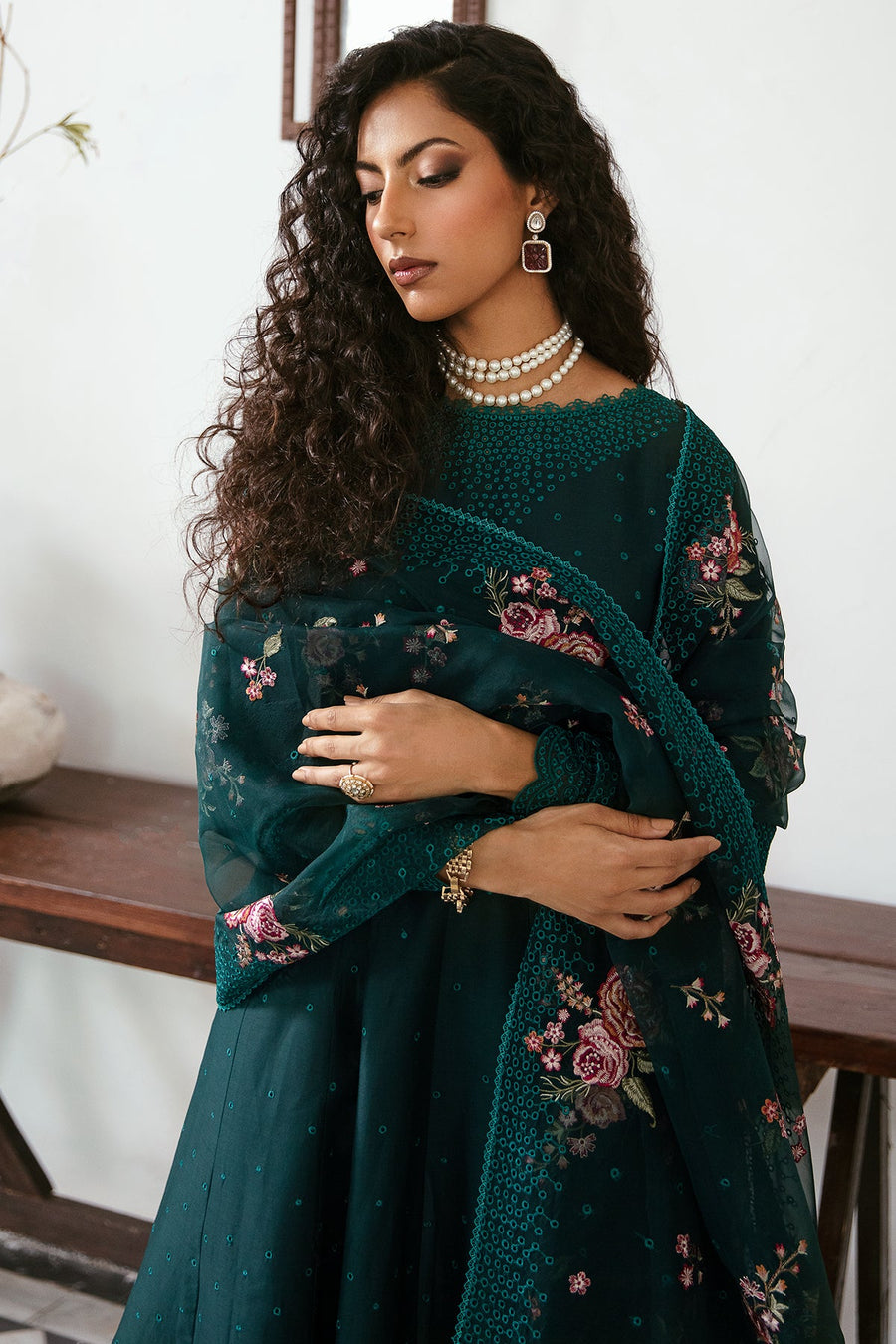 Iris by Jazmin Embroidered Eid Lawn Unstitched 3Pc Suit D-03 GREEN GEMSTONE