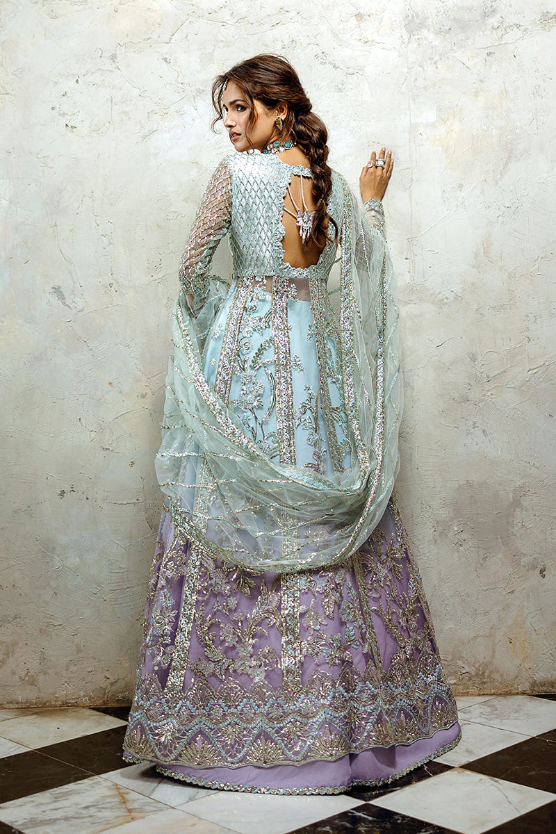 Mushq Stardust Embroidered Net Unstitched 3Pc Suit D-08 Silver Screen