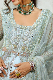 Mushq Stardust Embroidered Net Unstitched 3Pc Suit D-08 Silver Screen