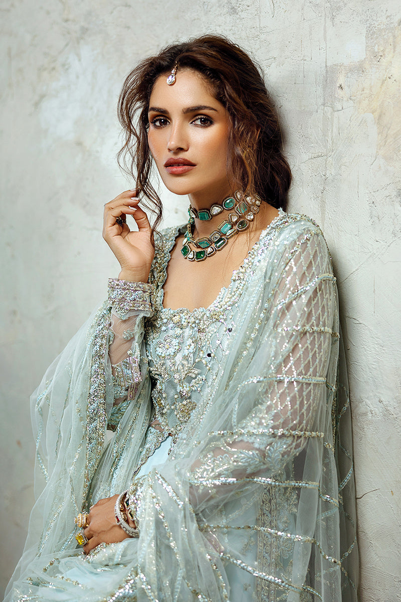 Mushq Stardust Embroidered Net Unstitched 3Pc Suit D-08 Silver Screen