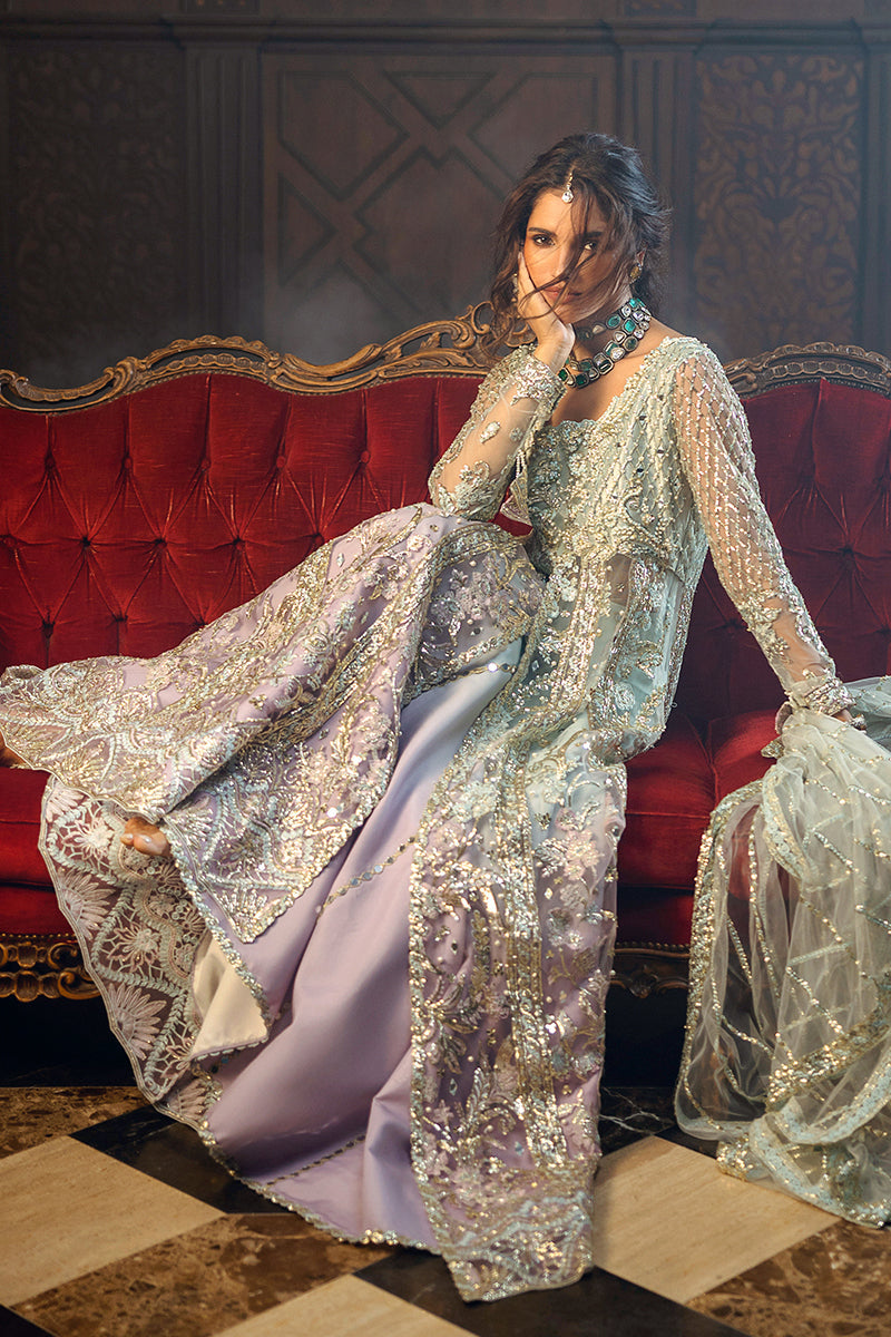 Mushq Stardust Embroidered Net Unstitched 3Pc Suit D-08 Silver Screen