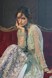 Mushq Stardust Embroidered Net Unstitched 3Pc Suit D-08 Silver Screen