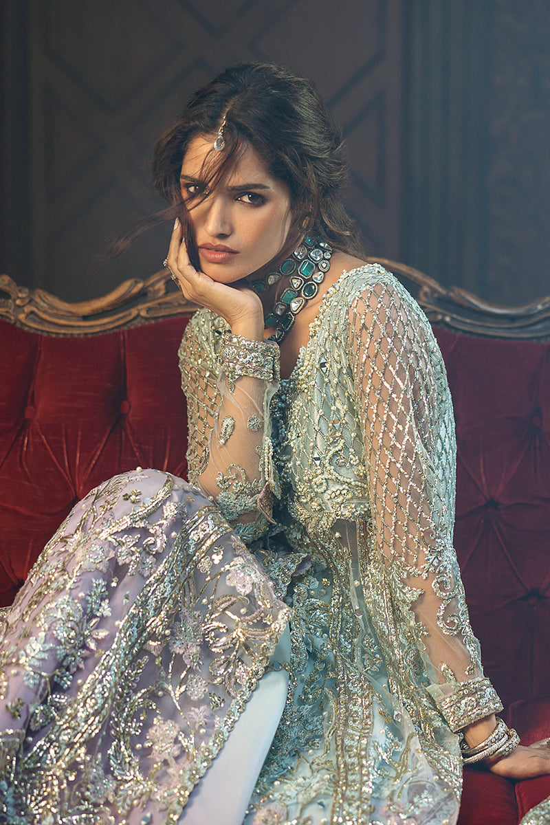 Mushq Stardust Embroidered Net Unstitched 3Pc Suit D-08 Silver Screen