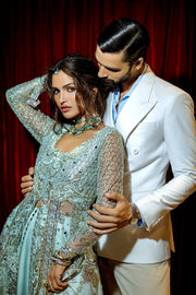 Mushq Stardust Embroidered Net Unstitched 3Pc Suit D-08 Silver Screen