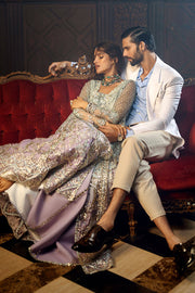 Mushq Stardust Embroidered Net Unstitched 3Pc Suit D-08 Silver Screen