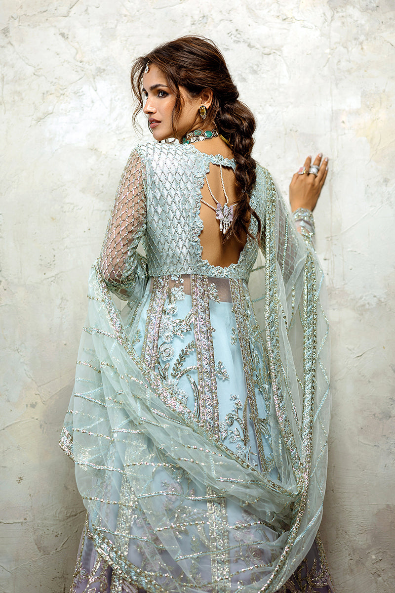 Mushq Stardust Embroidered Net Unstitched 3Pc Suit D-08 Silver Screen