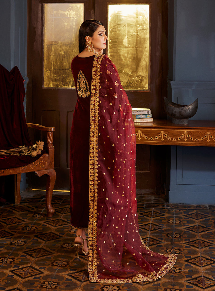 Zainab Chottani Embroidered Velvet Unstitched 3Pc Suit D-03 ZIBA