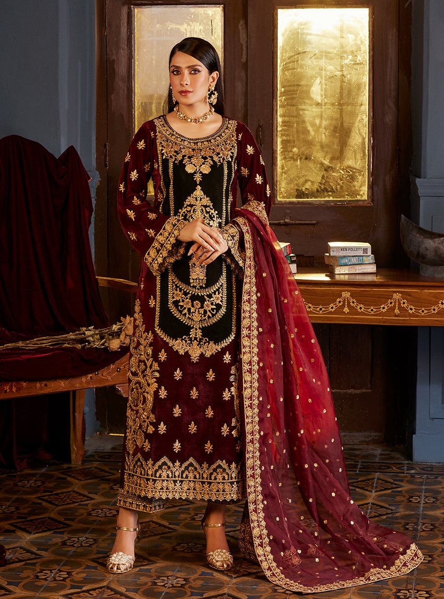 Zainab Chottani Embroidered Velvet Unstitched 3Pc Suit D-03 ZIBA