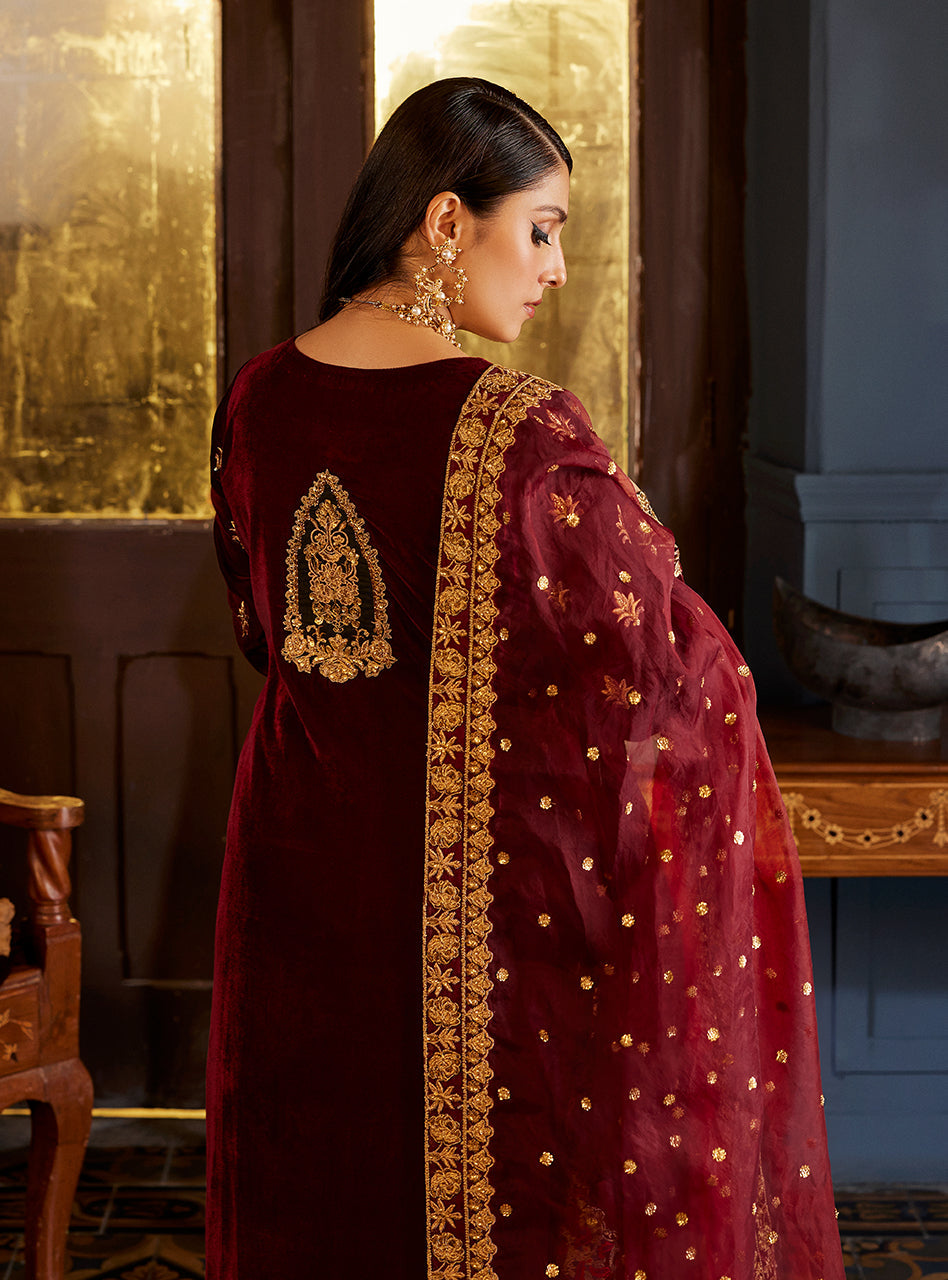 Zainab Chottani Embroidered Velvet Unstitched 3Pc Suit D-03 ZIBA