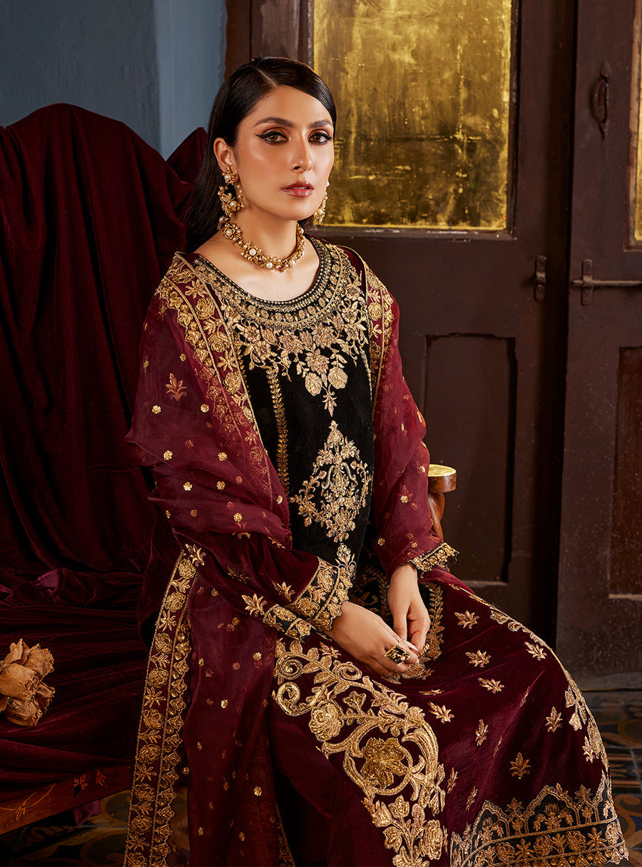 Zainab Chottani Embroidered Velvet Unstitched 3Pc Suit D-03 ZIBA