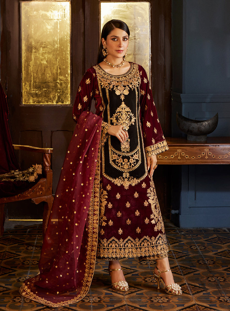 Zainab Chottani Embroidered Velvet Unstitched 3Pc Suit D-03 ZIBA
