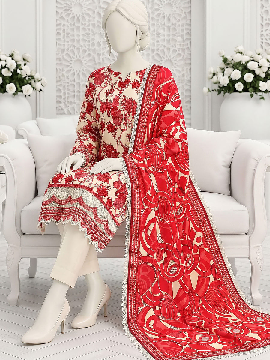 Ittehad X Bin Ameer Linen Essential Unstitched Printed 3Pc Suit D-03