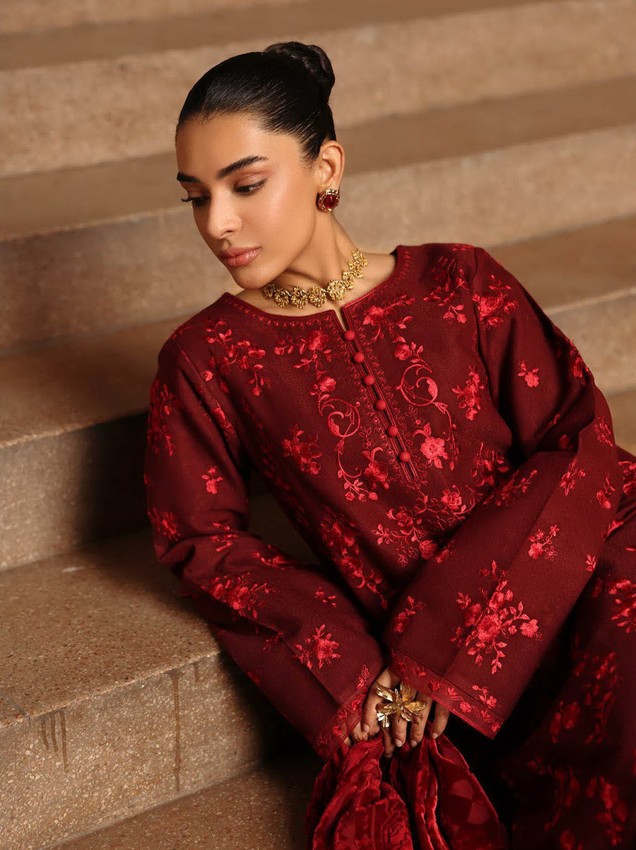 RajBari Premium Embroidered Peach Unstitched 3Pc Suit D-04