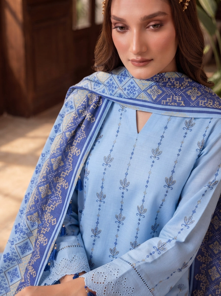 Pashm by Fiza Noor Premium Printed Leather Linen Unstitched 3Pc Suit D-04