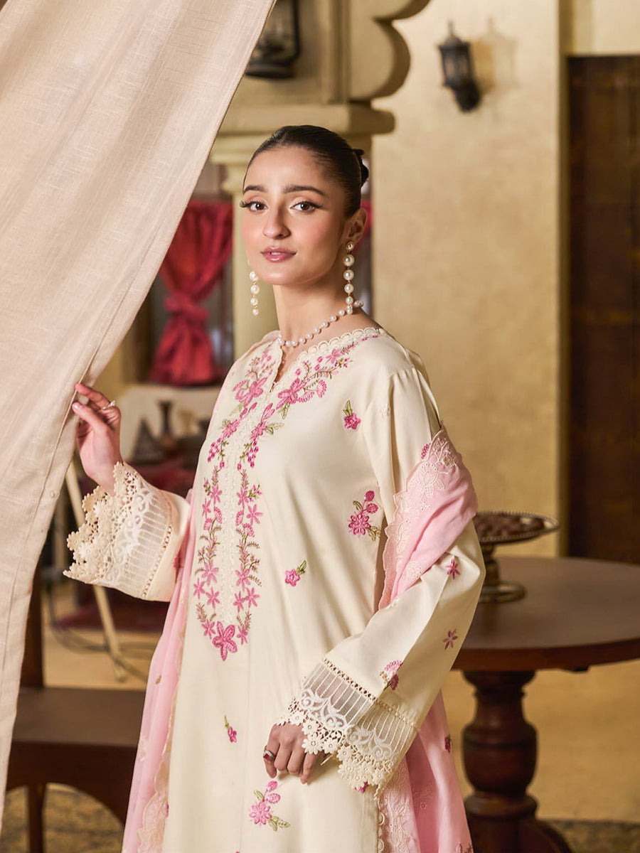 Raha by RajBari Premium Summer Embroidered Lawn Unstitched 3Pc Suit D-04