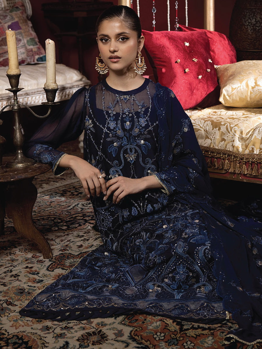 Heer by Humdum Embroidered Chiffon Unstitched 3PC Suit HR-04