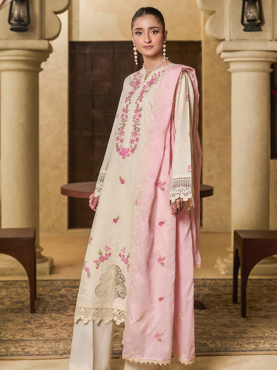 Raha by RajBari Premium Summer Embroidered Lawn Unstitched 3Pc Suit D-04
