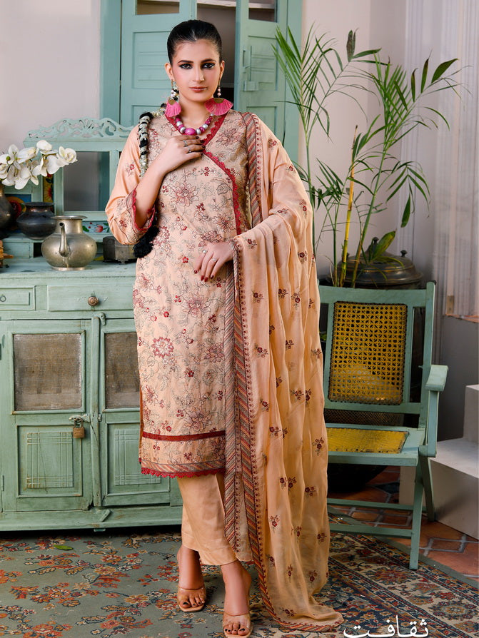 Manizay Saqafat Premium Embroidered Lawn Unstitched 3Pc Suit D-04