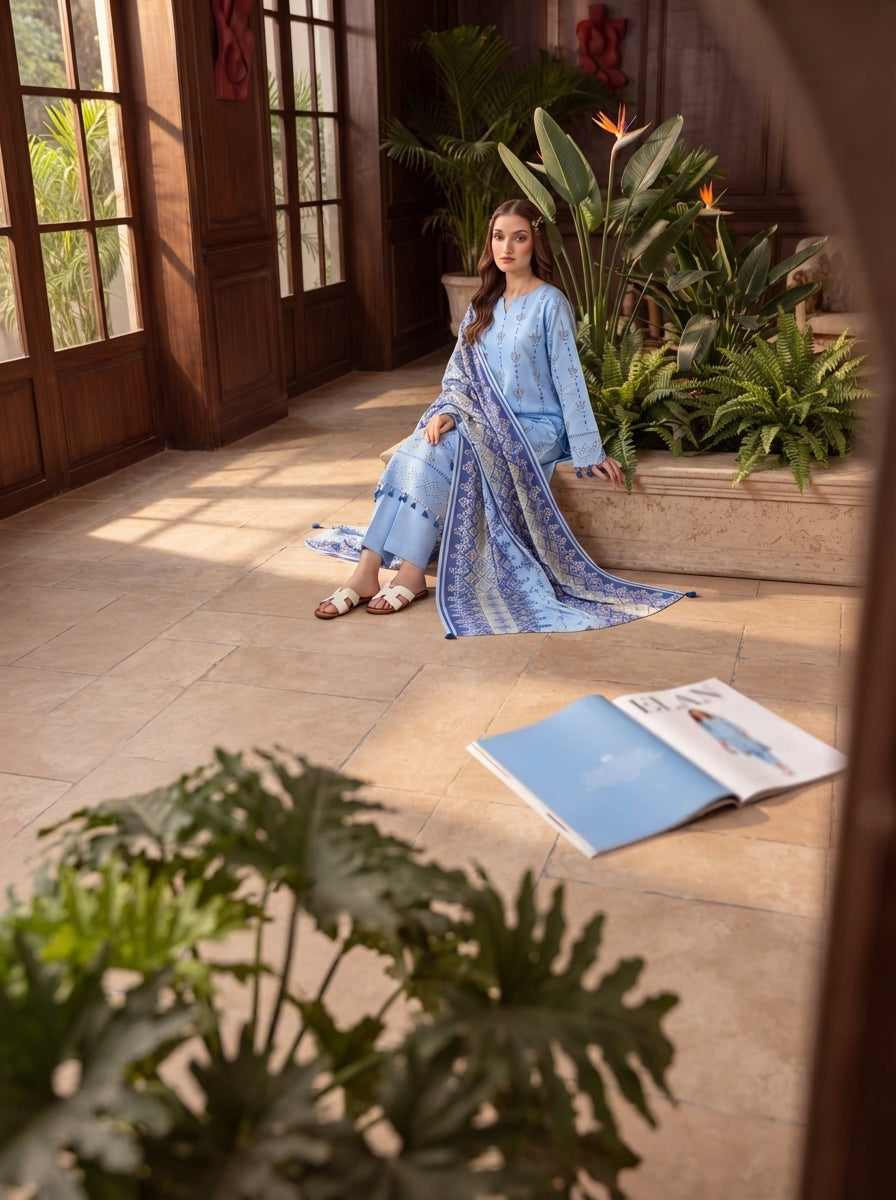 Pashm by Fiza Noor Premium Printed Leather Linen Unstitched 3Pc Suit D-04