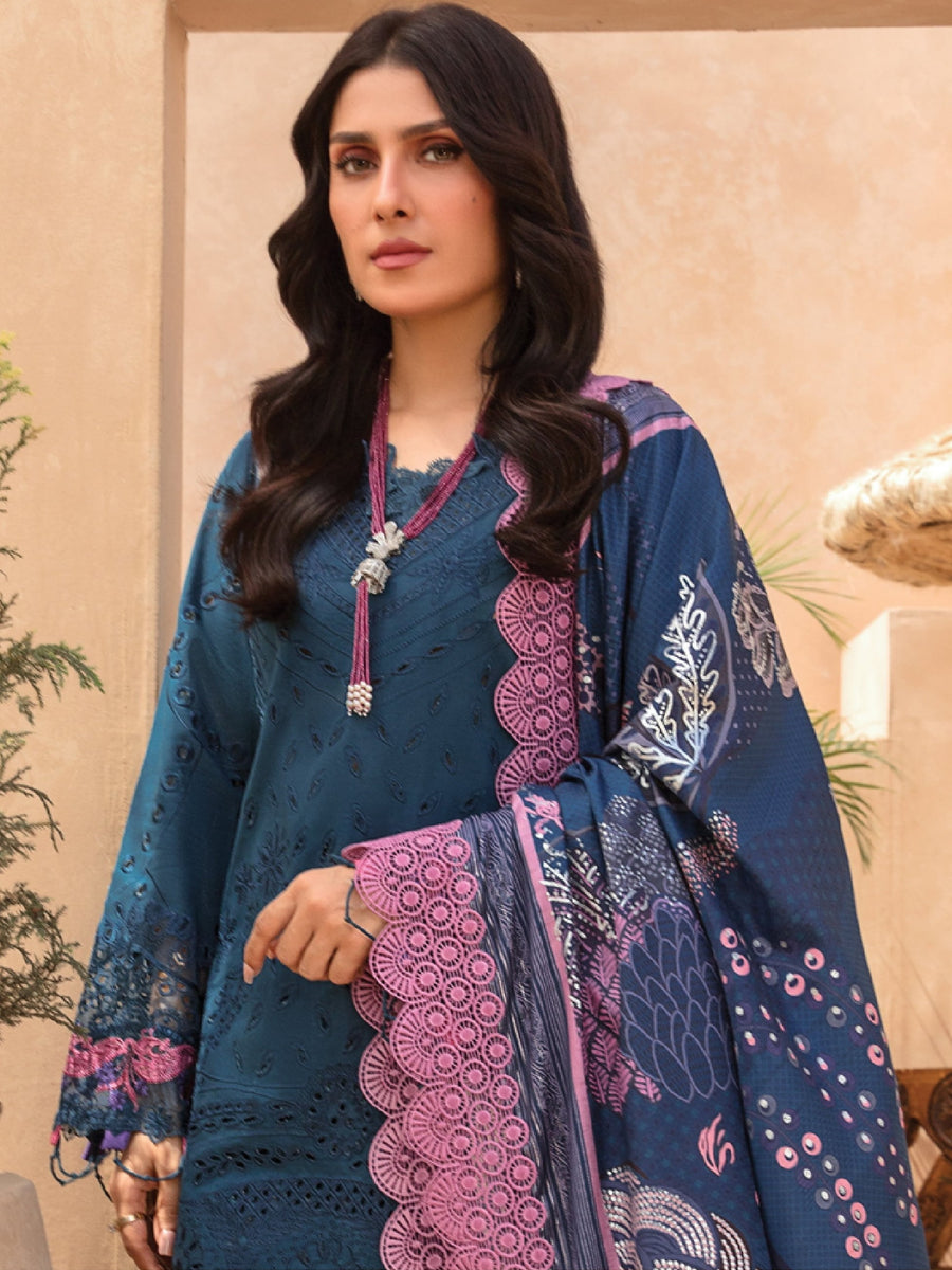 Rang Rasiya Premium Embroidered Lawn Unstitched 3Pc Suit D-04 OCEAN