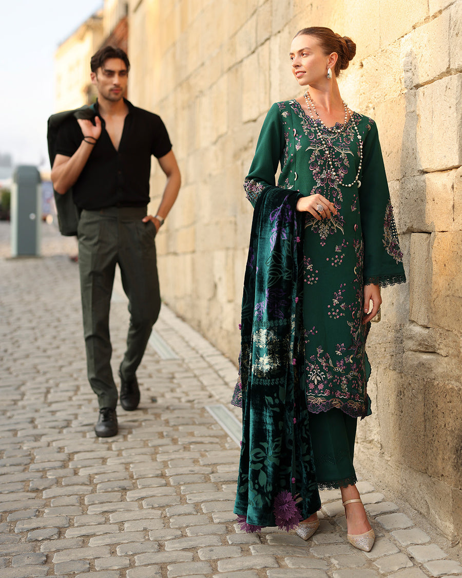Rang Rasiya Carnation Embroidered Karandi Unstitched 3Pc Suit D-04 Matcha