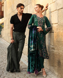 Rang Rasiya Carnation Embroidered Karandi Unstitched 3Pc Suit D-04 Matcha