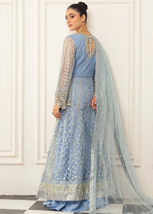 Hemline by Mushq Embroidered Net Unstitched 3Pc Suit D-04 Periwinkle