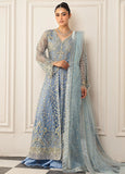 Hemline by Mushq Embroidered Net Unstitched 3Pc Suit D-04 Periwinkle