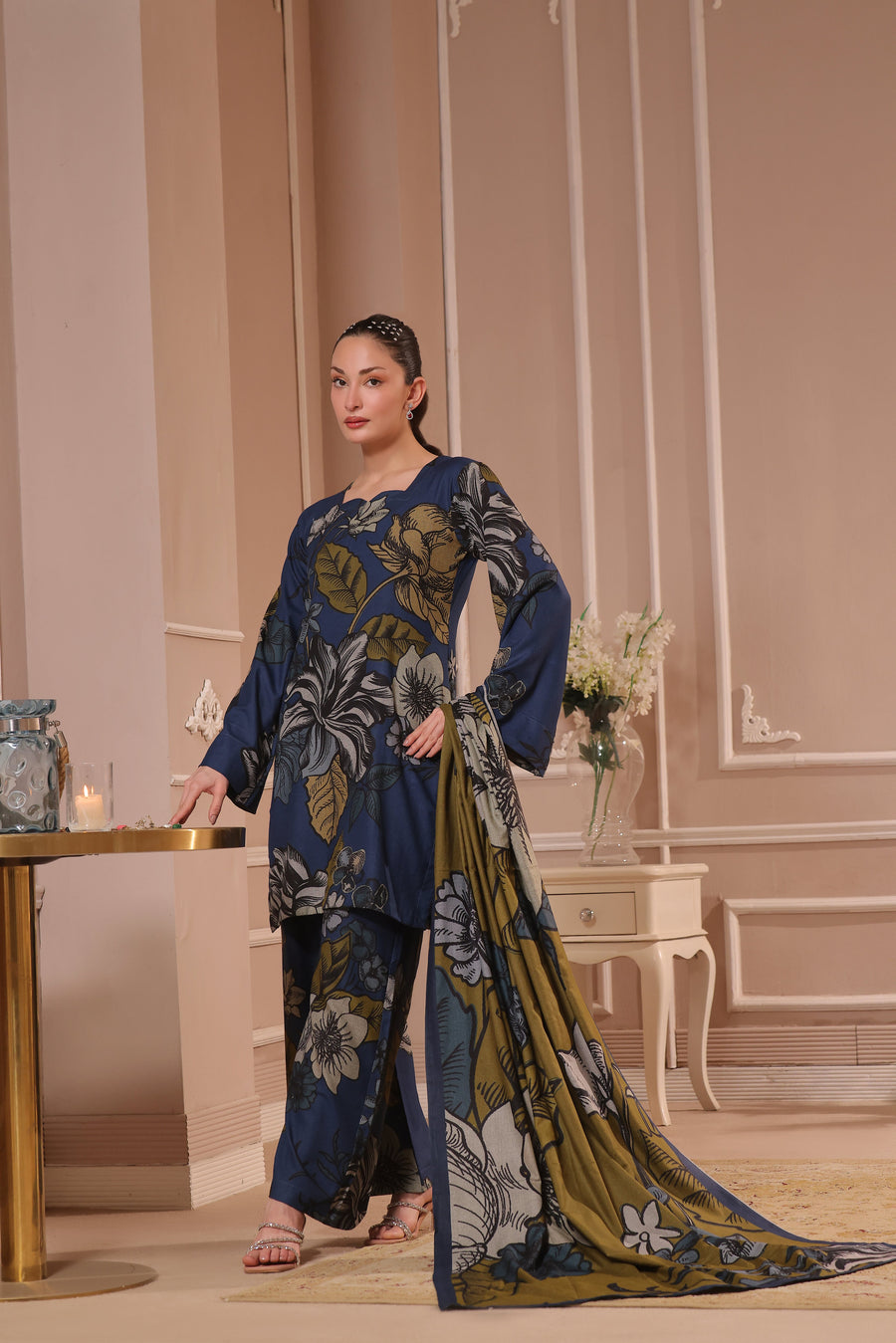 Feathers Dastak Unstitched Digital Printed Dhanak 3Pc Suit - WILD FLOWER