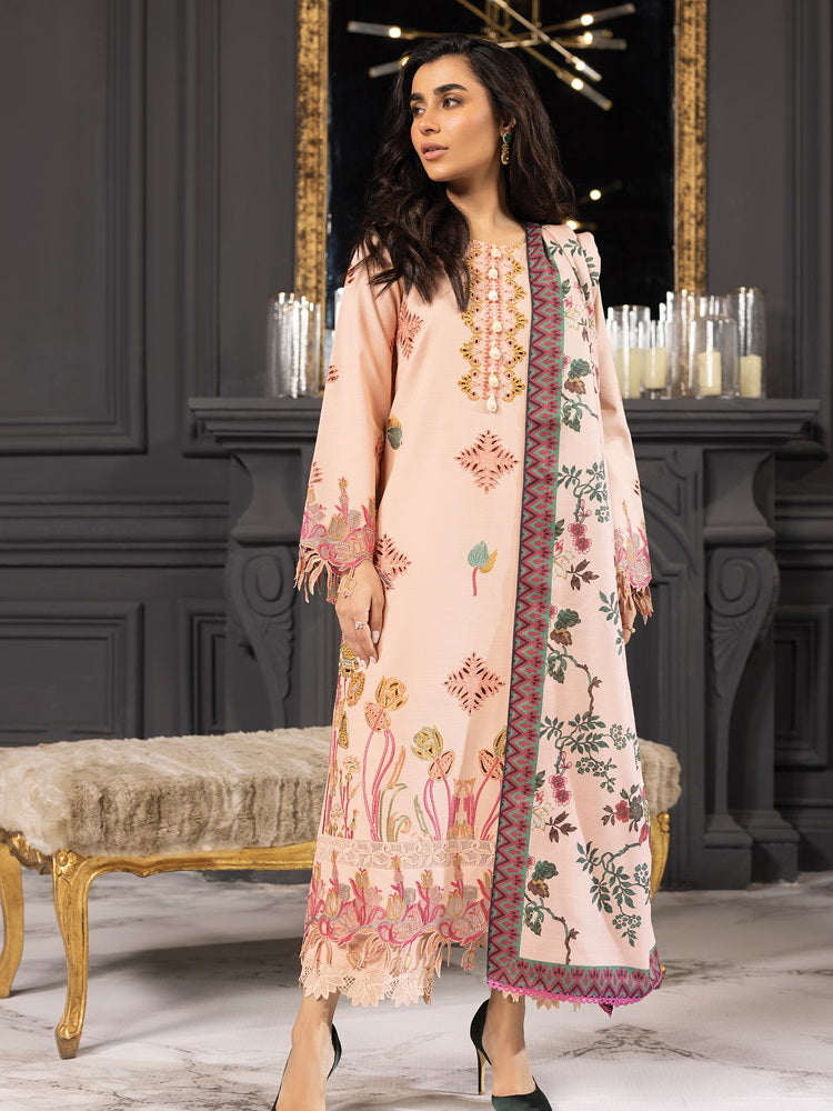 Rang Rasiya Carnation Embroidered Khaddar Unstitched 3Pc Suit D-04